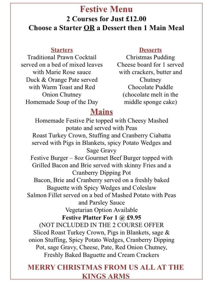 Menu at The Kings Arms pub & bar, Cleobury Mortimer