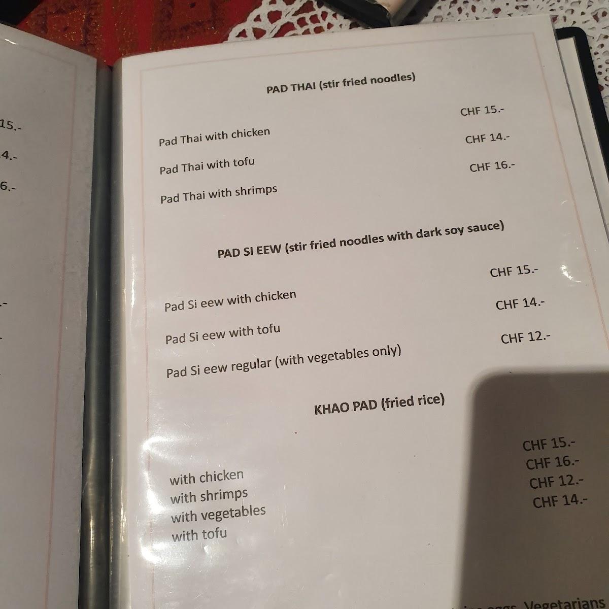 Menu at Erawan Take Away, Geneva