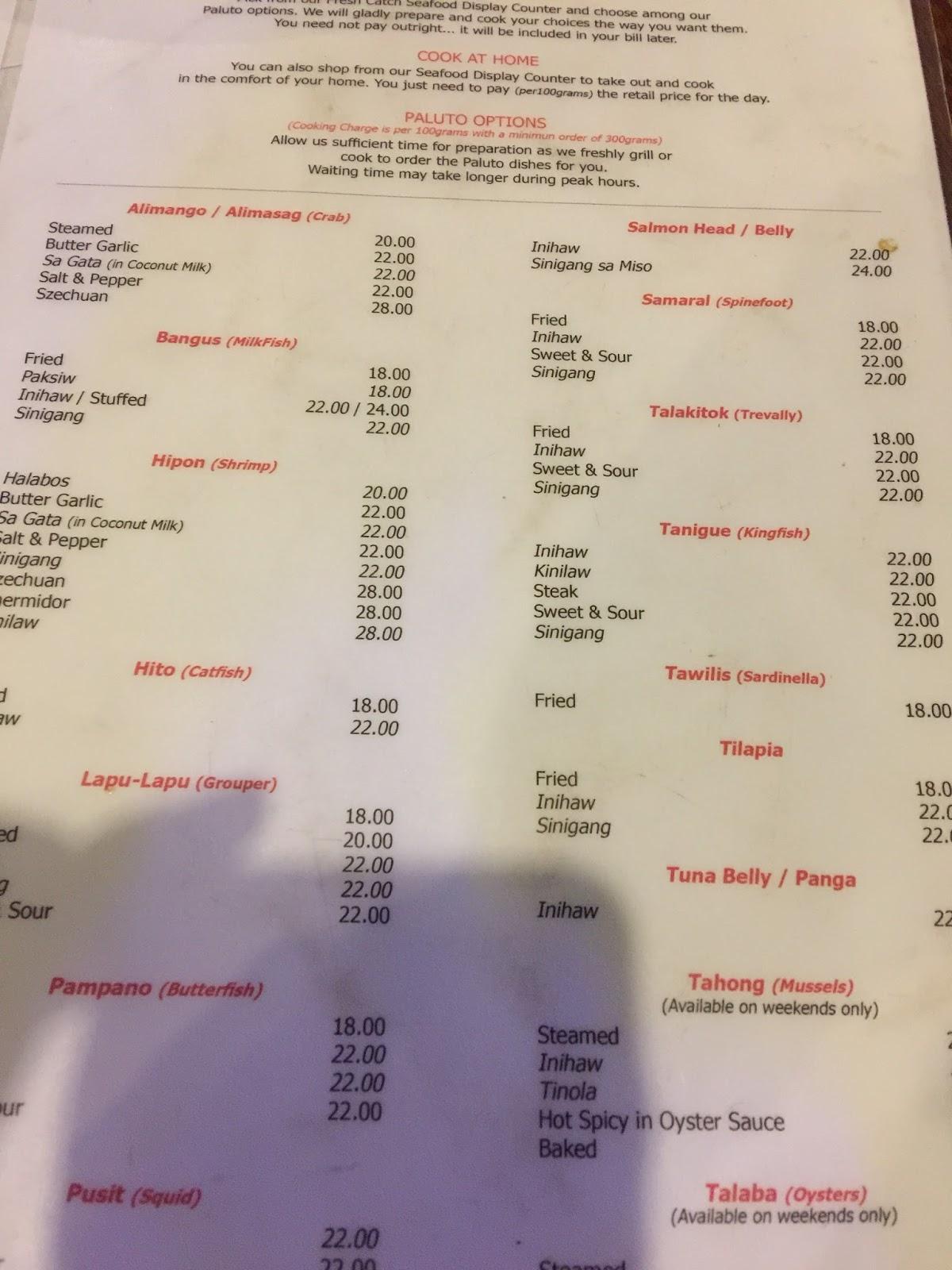 Menu at LAZA Seafood Market & Grill restaurant, San Fernando