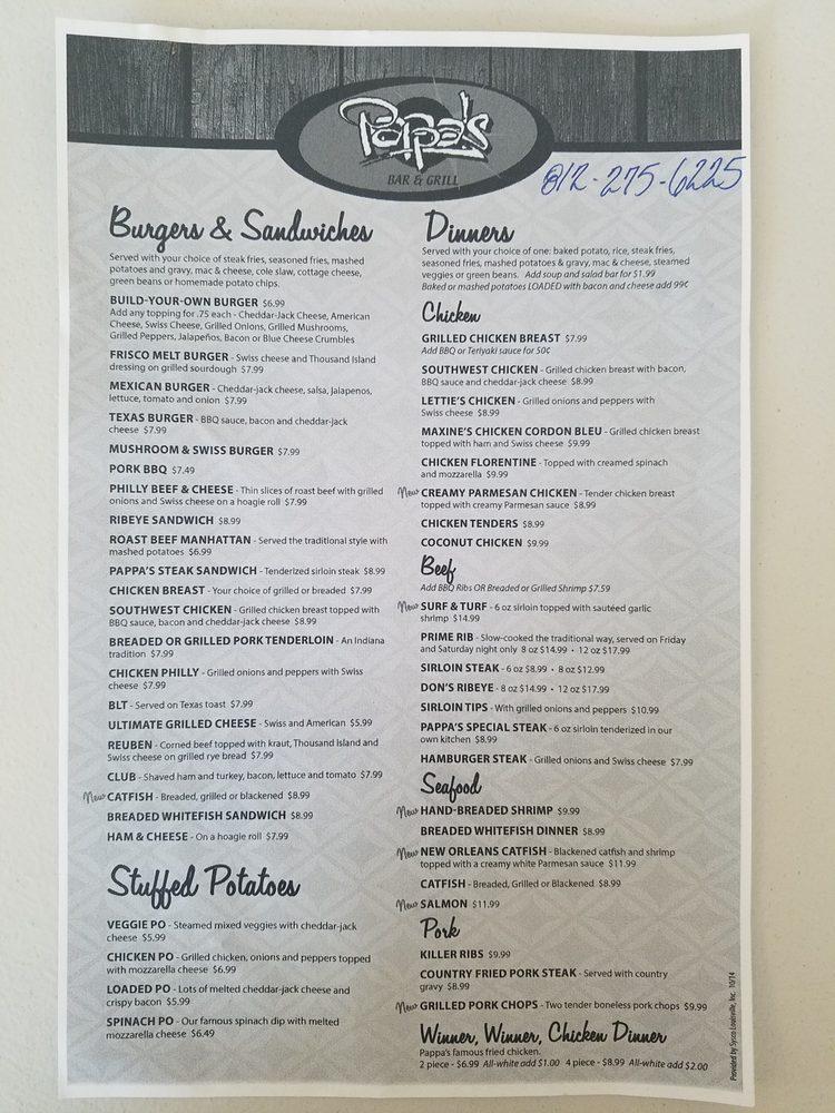 Menu at Mammas & Pappas steakhouse, Bedford, Mitchell Rd