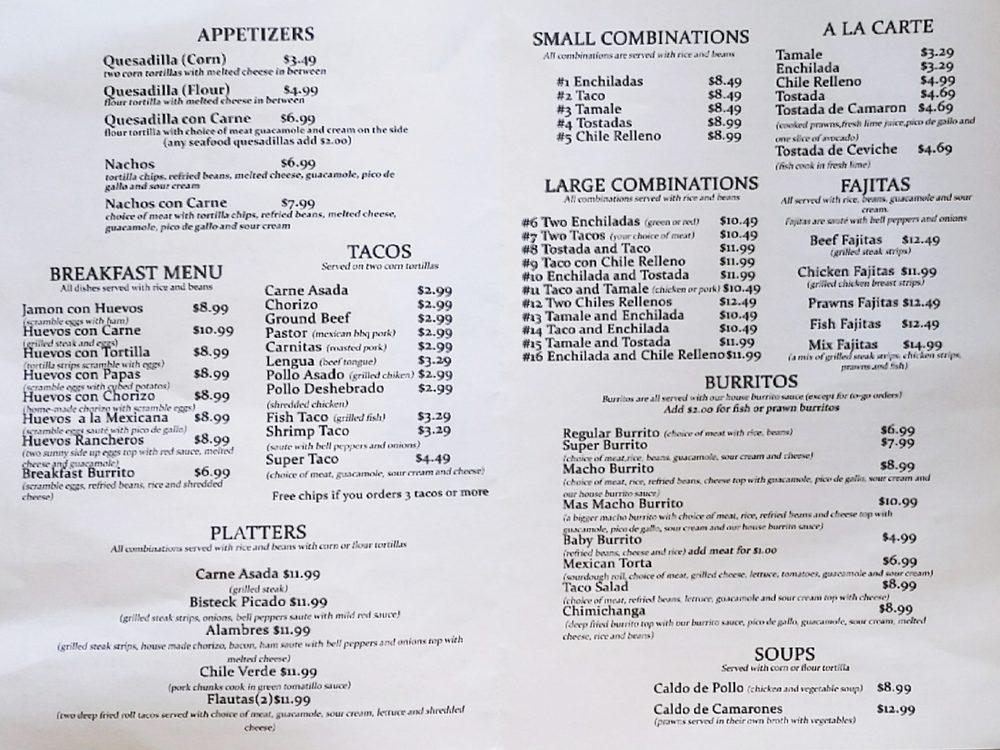 Menu at Sonora Market & Taqueria restaurant, San Rafael