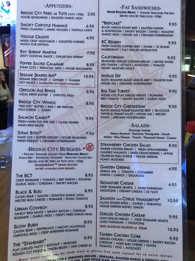 Menu at bridge city taproom pub & bar, Portland, 620 SE 122nd Ave
