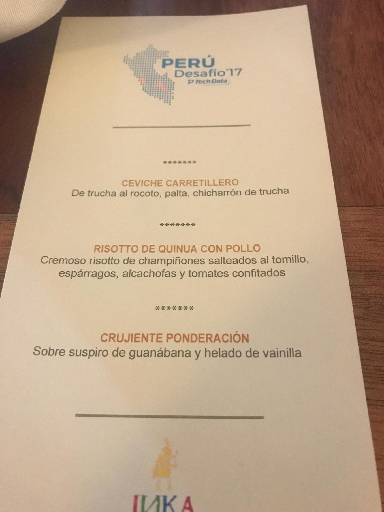 Carta del restaurante Inka Grill, Cusco
