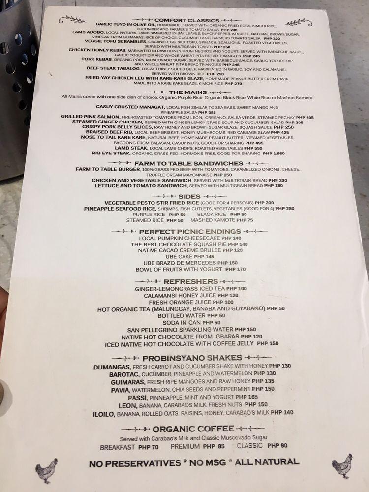 Menu at FARM TO TABLE restaurant, Iloilo City, Bldg.