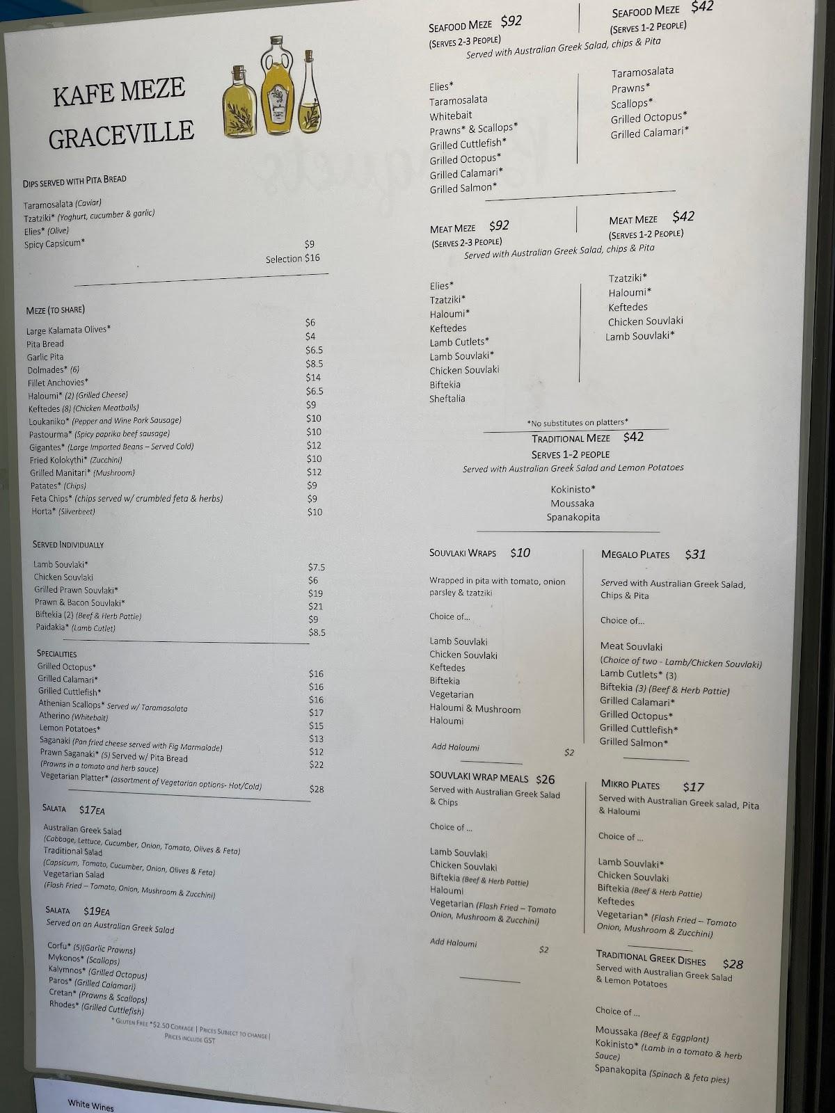 Menu at Kafe Meze Graceville restaurant, Graceville