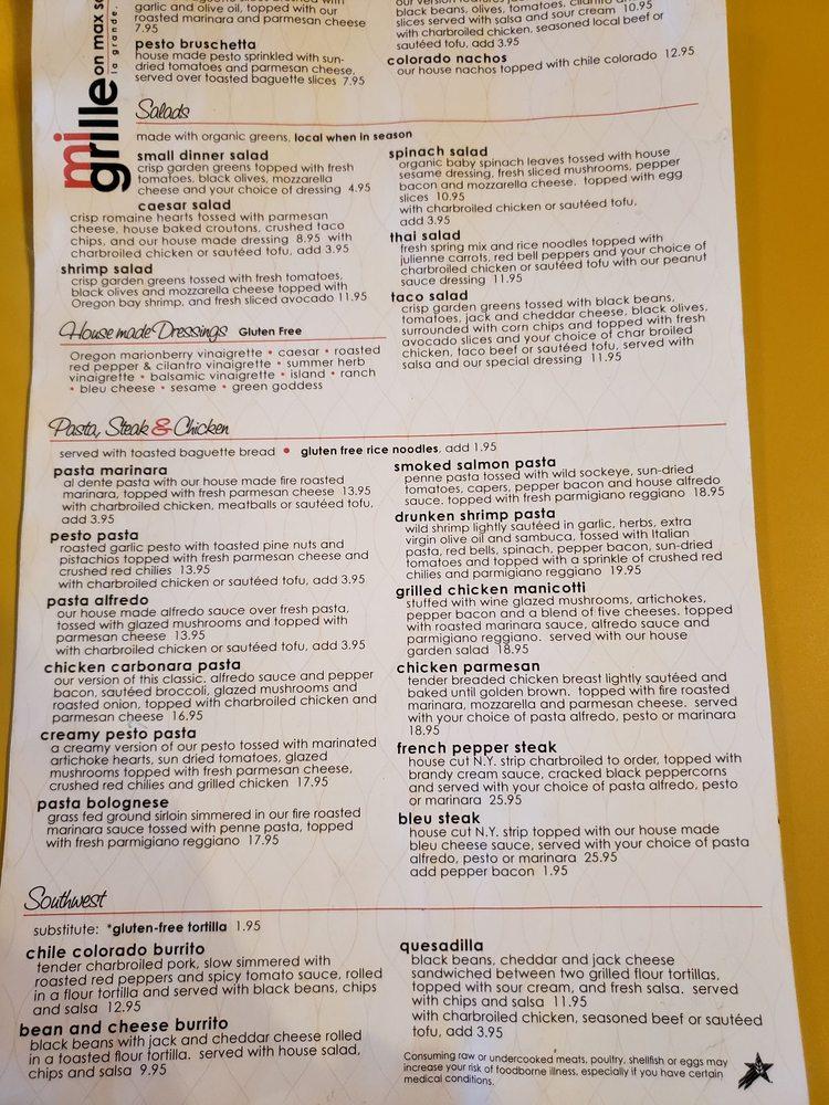 Menu at Mamacita's International Grill restaurant, La Grande