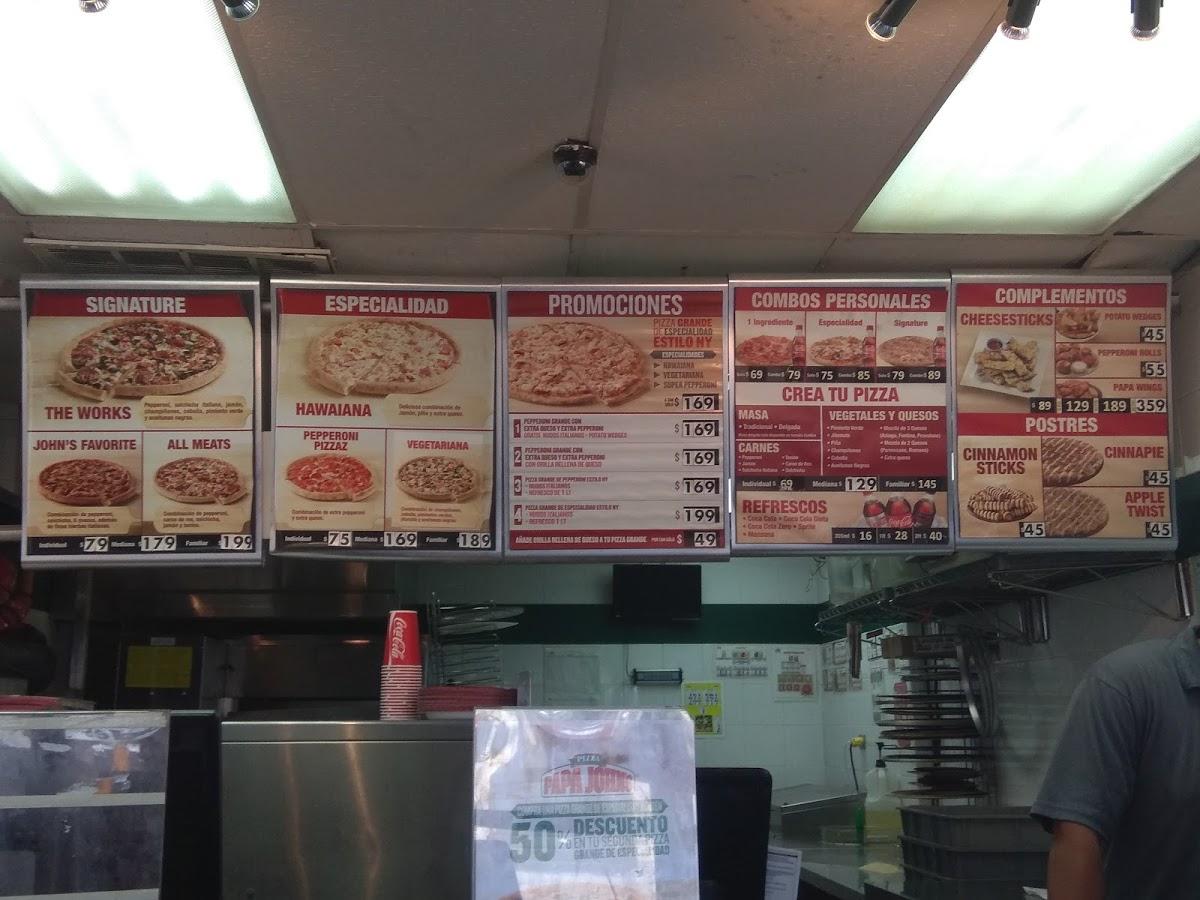 Menu at Papa John's Pizza restaurant, Reynosa, Blvd. Miguel Hidalgo