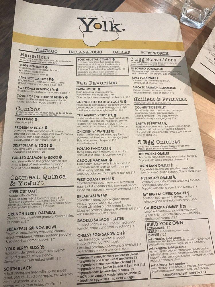 Menu at Yolk Sundance Square restaurant, Fort Worth