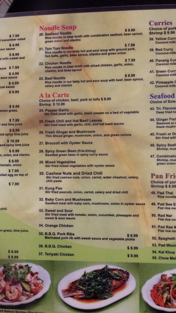 Menu at Thai Silk Express. restaurant, Los Angeles