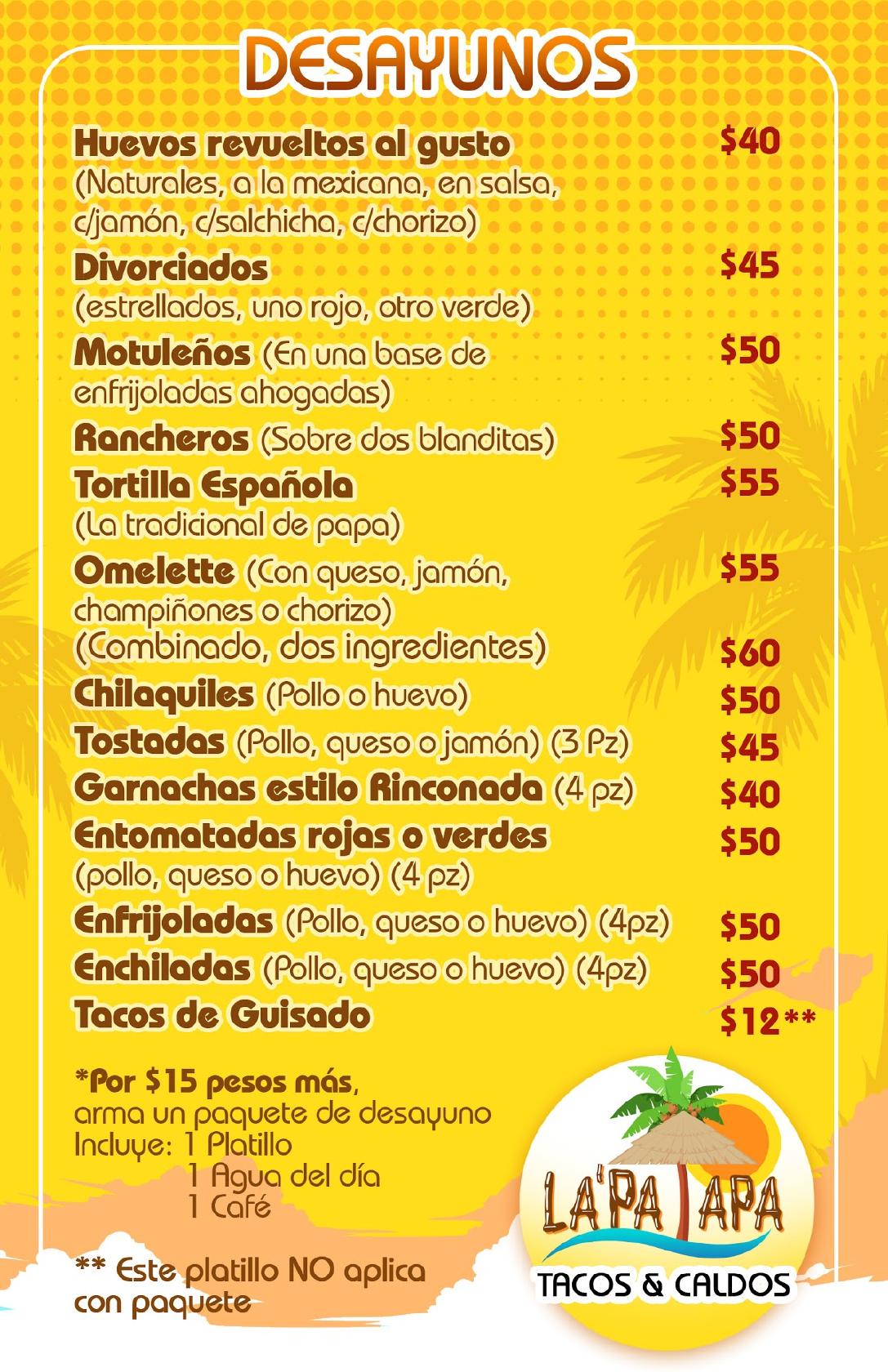 Menu at La´Pa lapa restaurant, Coatzacoalcos