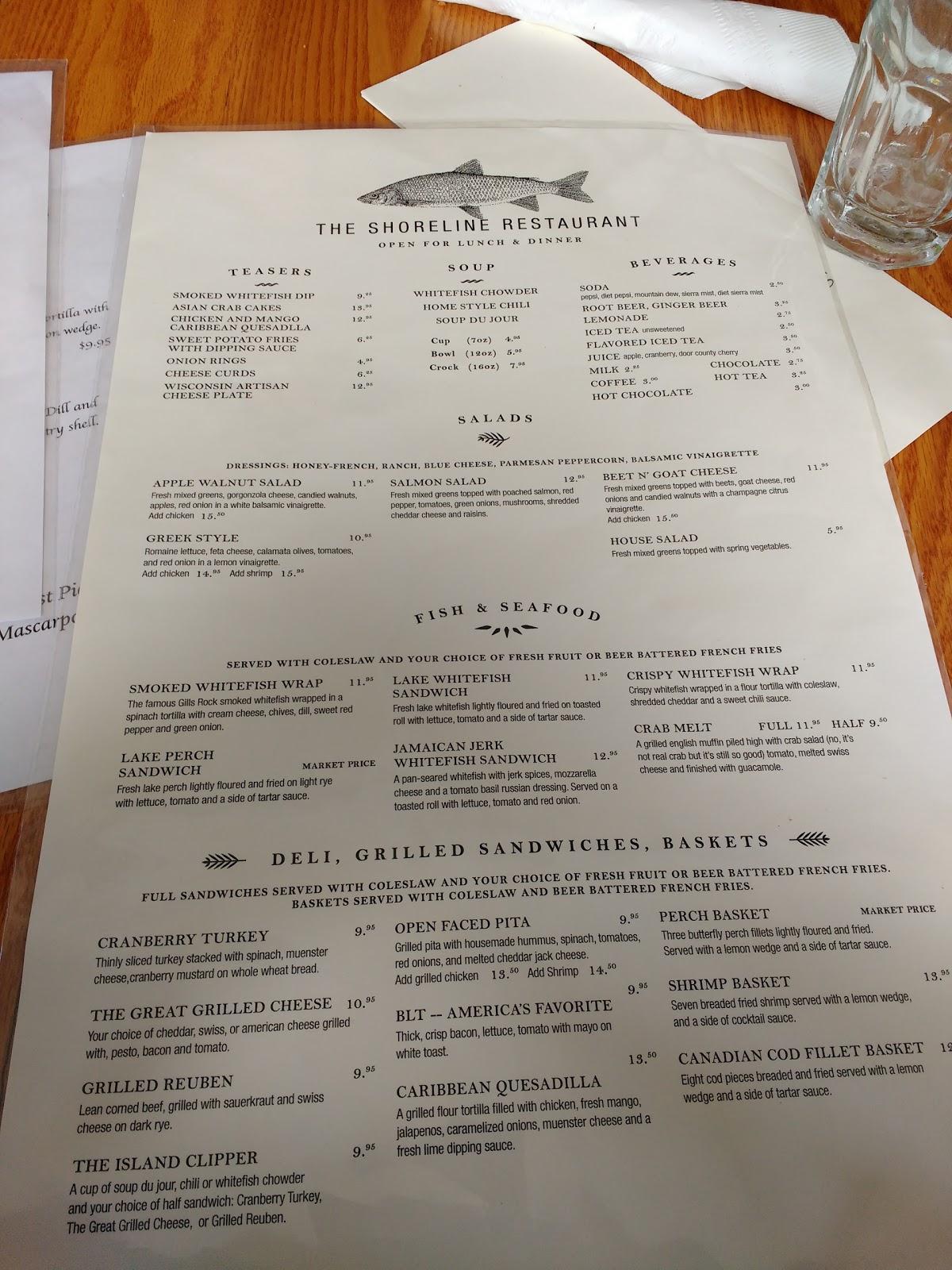 Menu at Shoreline Restaurant Gills Rock WI 42 Menu at Shoreline Restaurant Gills Rock WI 42
