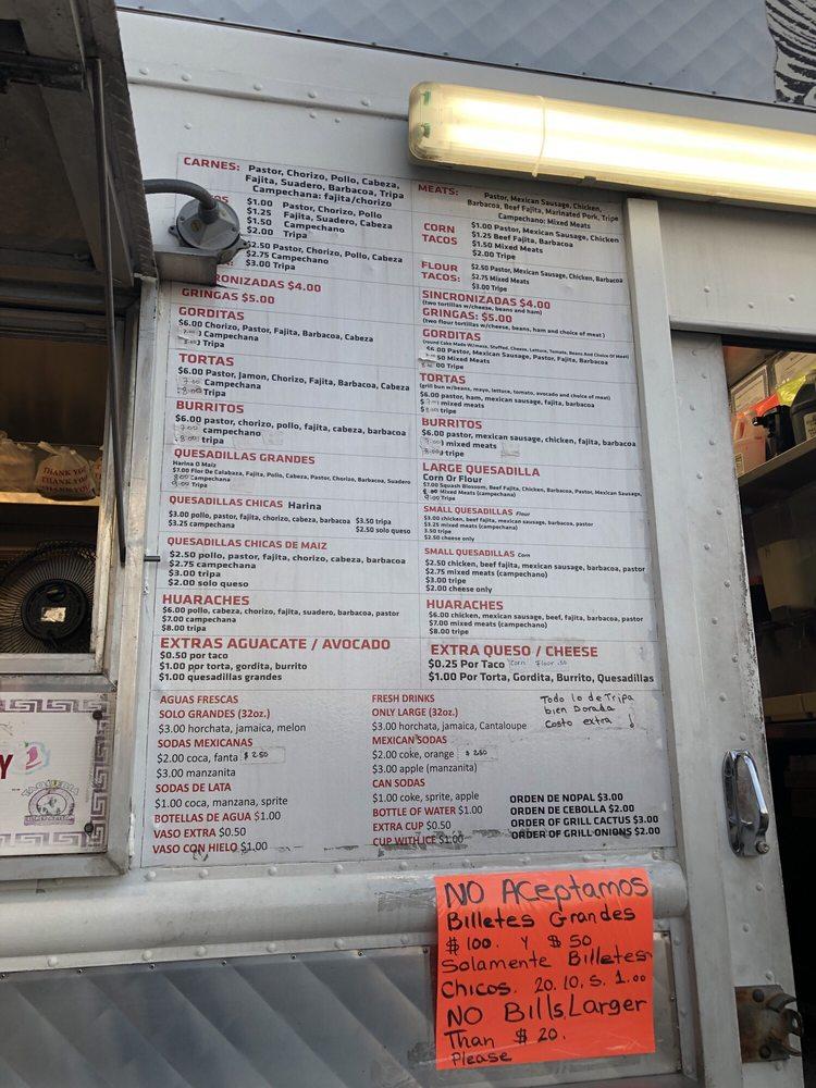 Menu at Taqueria El Rey Azteca restaurant, Houston