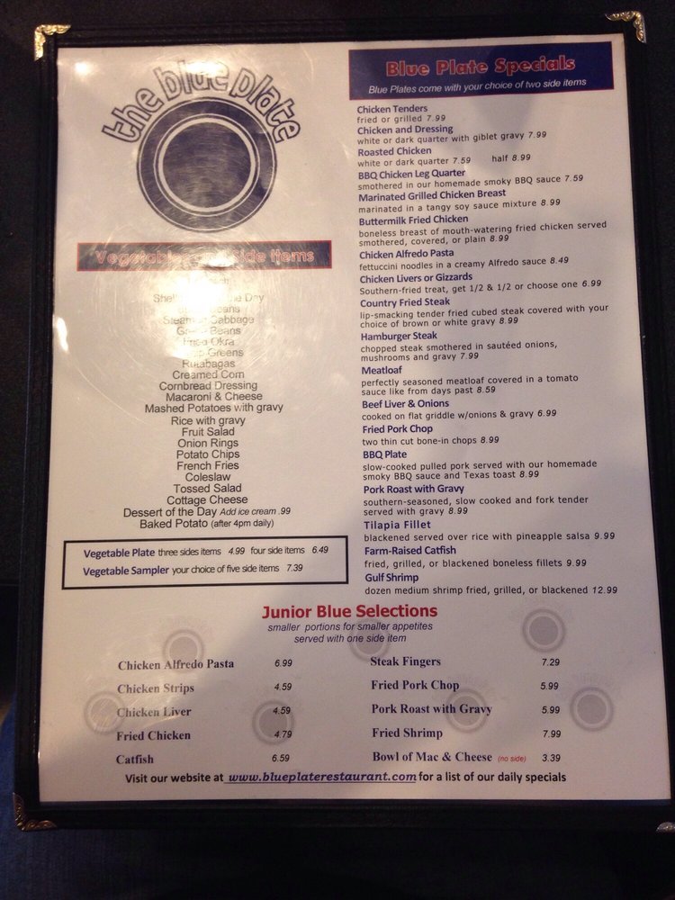 Menu at The Blue Plate restaurant, Dothan, W Main St Ste 300