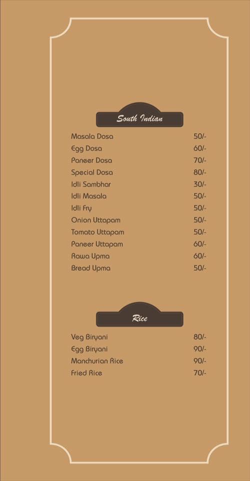 Sun Cafe menu