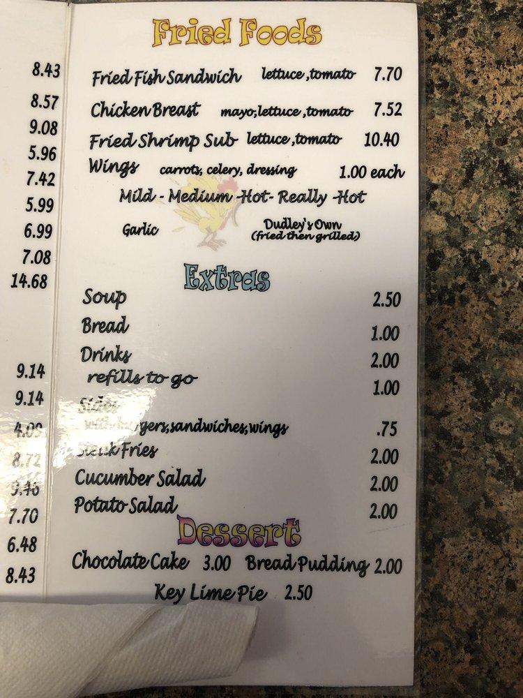 Menu at Dudley's restaurant, DeLand