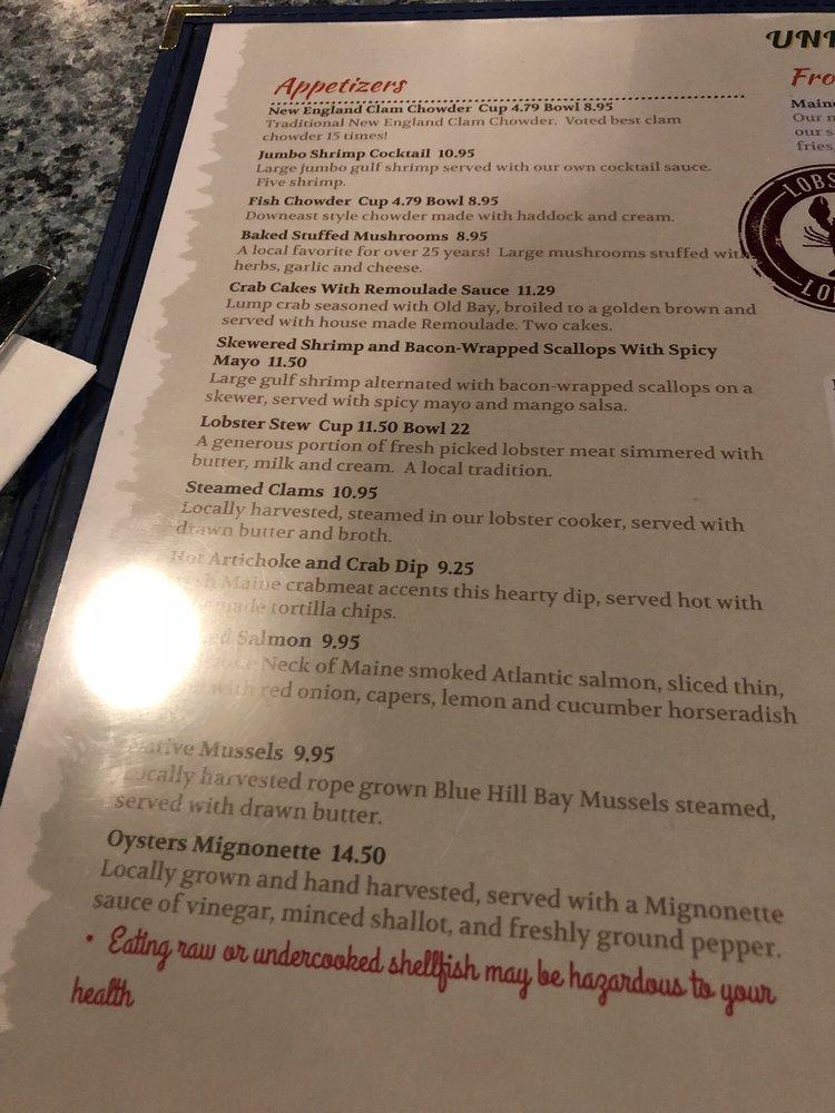Menu at Union River Lobster Pot steakhouse, Ellsworth