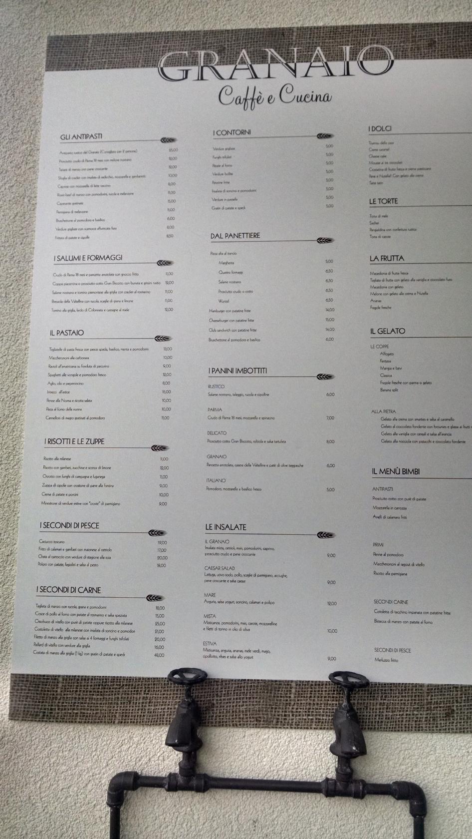 Menu di Granaio Monza - Caffè e Cucina 