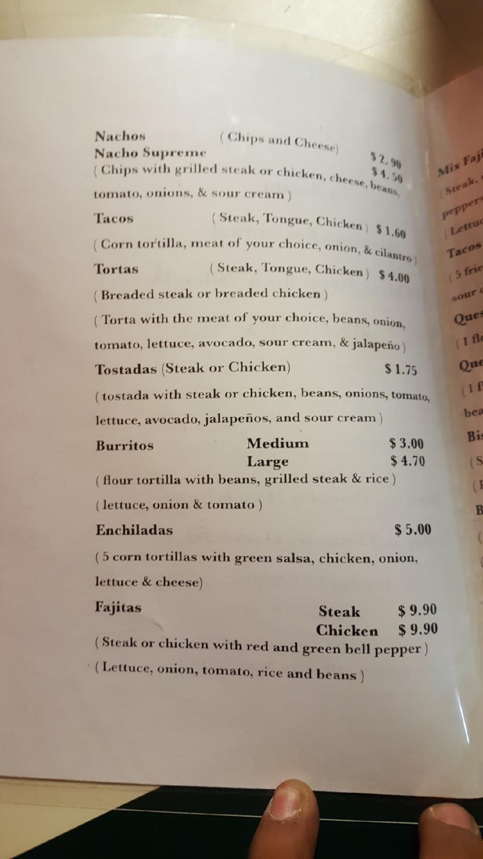 Menu at La Rosita Inc restaurant, Rock Valley