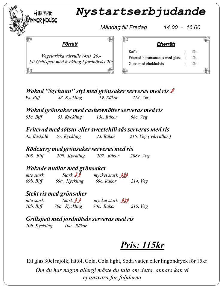 Menu at Winner House restaurant, Sundbyberg