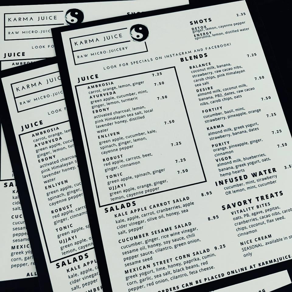 Menu at Karma Juice pub & bar, Kennewick