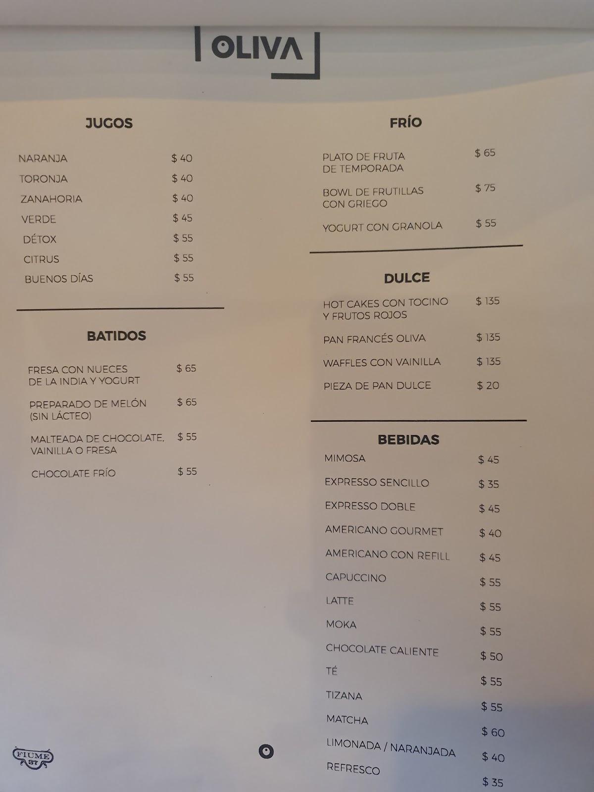 Menu at Oliva restaurant Santiago de Querétaro