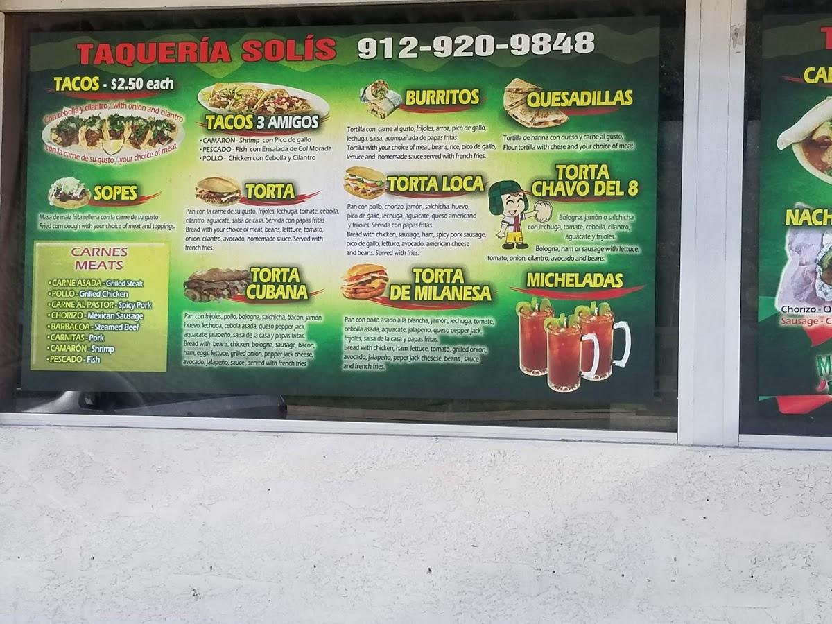 Menu at Taquería Sol restaurant, Savannah