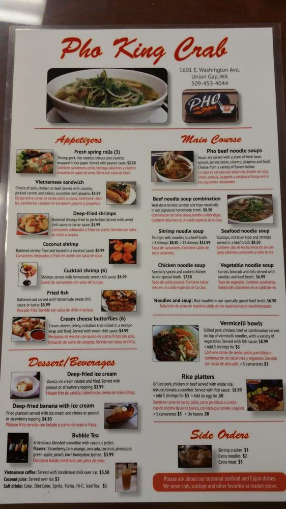 Menu At Pho King Crab Restaurant Union Gap E Washington Ave 104