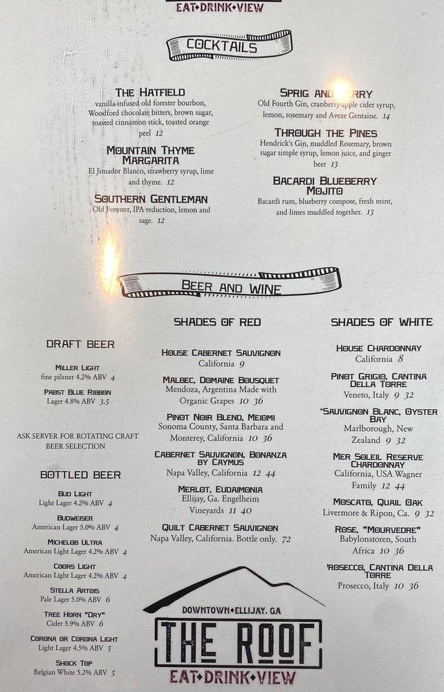 Menu at The Roof Ellijay pub & bar, Ellijay