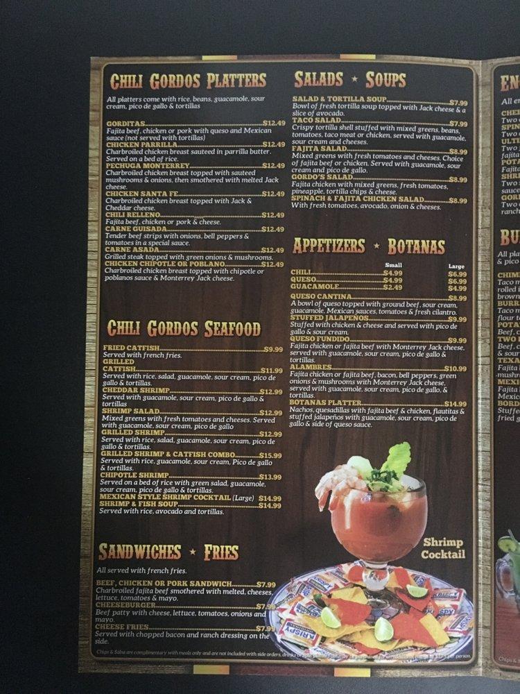 Menu at Chili Gordos Mexican Cafe, Richardson, N Jupiter Rd 119