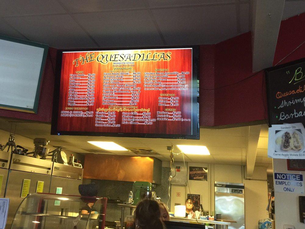 Menu at The Quesadillas restaurant, Tucson