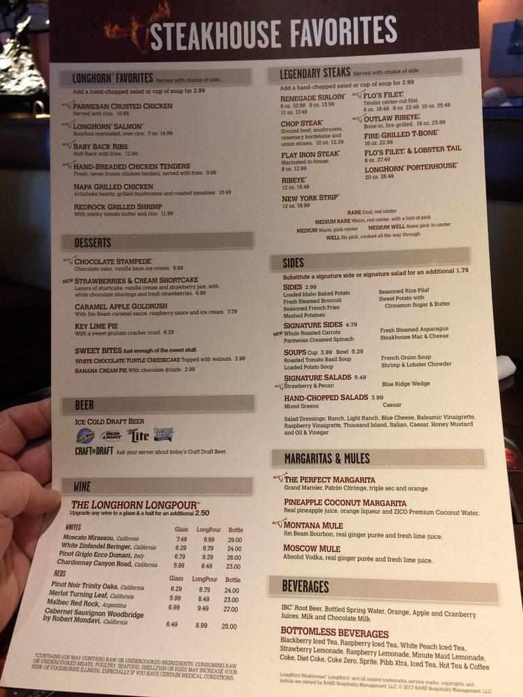 Menu at LongHorn Steakhouse, Fort Collins