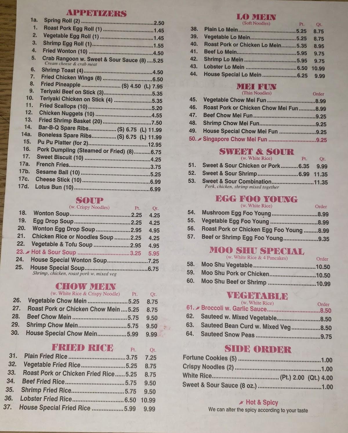 Menu at Food King Restaurant, Attica