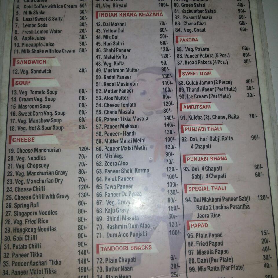 Standard rasoi n restaurant menu