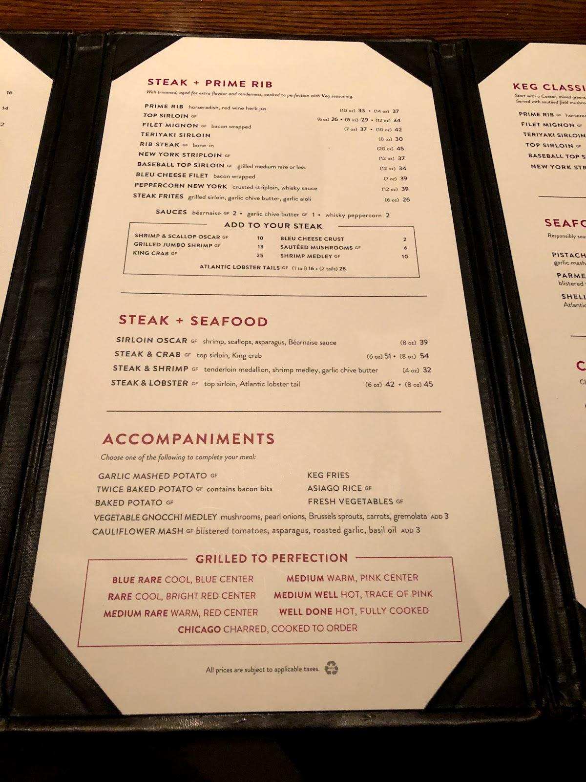 Menu at The Keg Steakhouse + Bar Windermere, Edmonton, Currents Dr NW