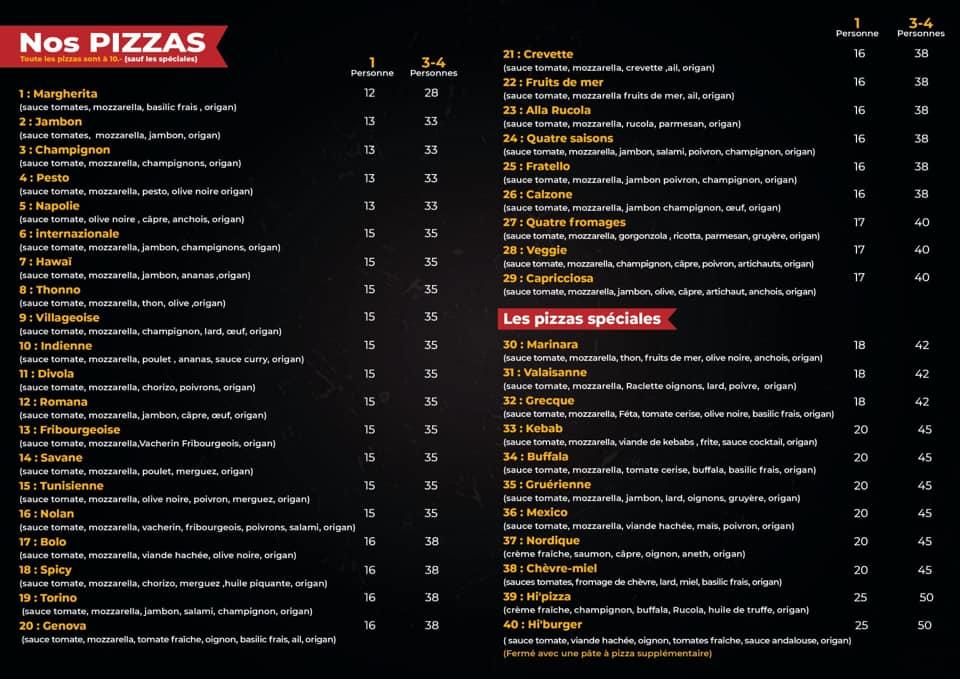 Menu di Hi’Pizza 