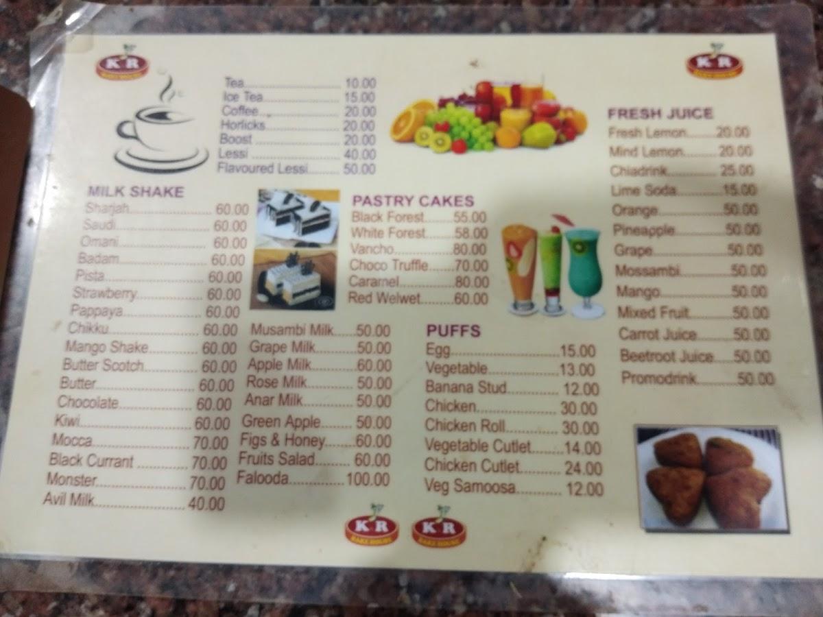 KR Bakes menu