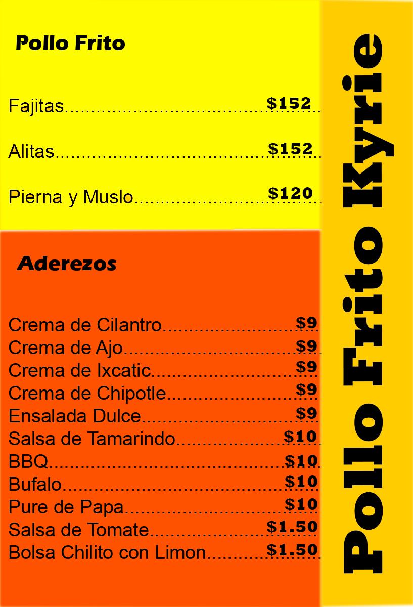 Menu at Pollo frito KYRIE restaurant, Merida, C. 69 197A