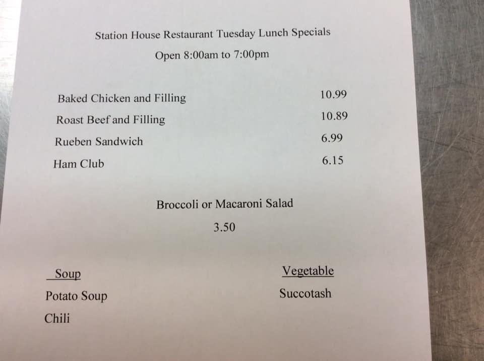 Menu at Station House restaurant, Montgomery, 44 Montgomery St