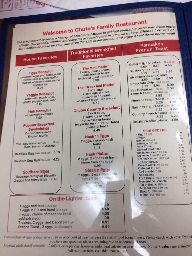 Menu at Chute's Family Restaurant, Windham