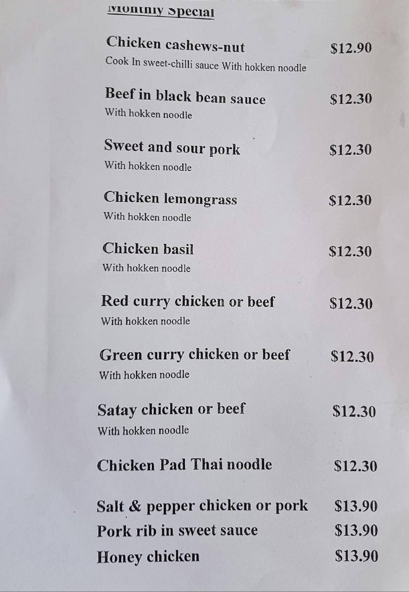 Menu at Noodle House restaurant, Ridgehaven