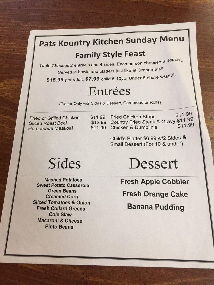 Menu at Pat's Kountry Kitchen restaurant, McCaysville