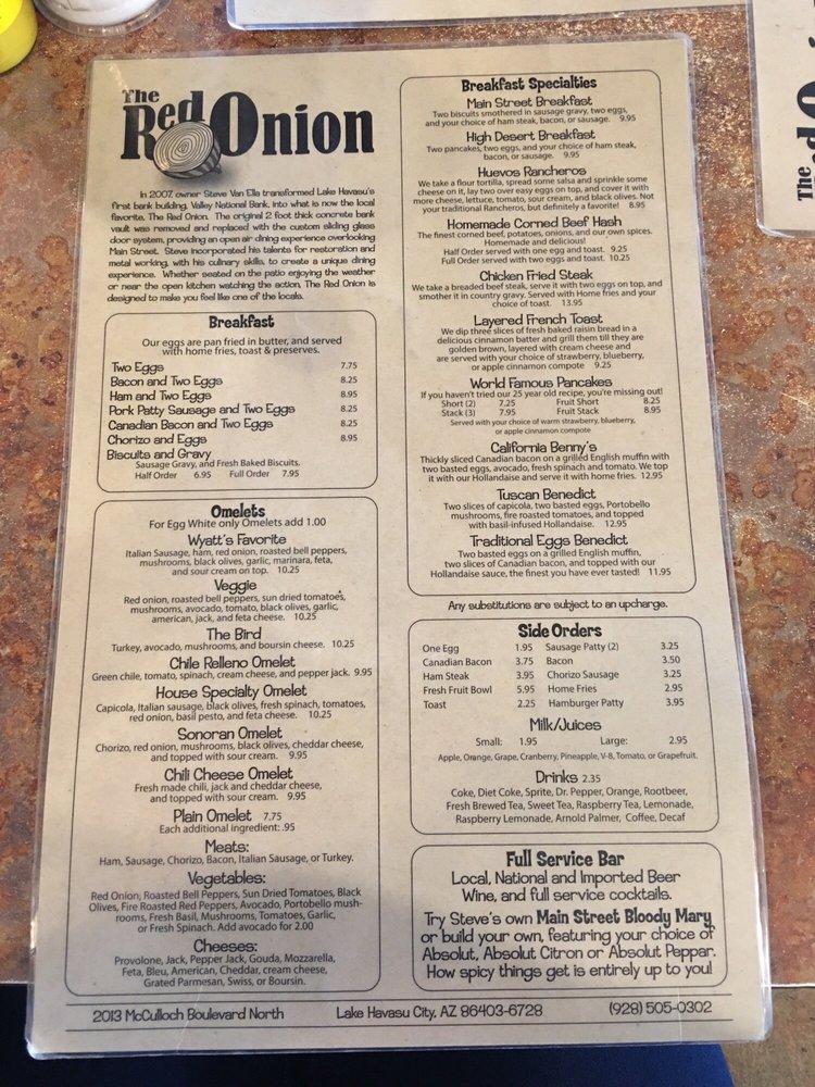 Menu at The Red Onion restaurant, Lake Havasu City