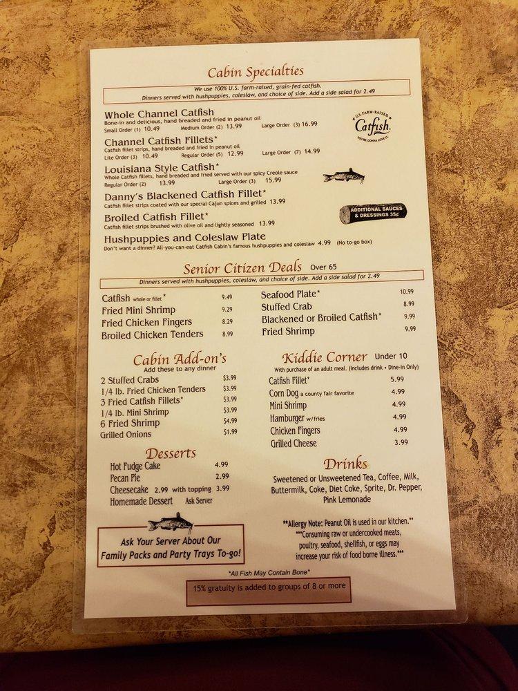 Menu at Catfish Cabin restaurant, Jackson, S Highland Ave