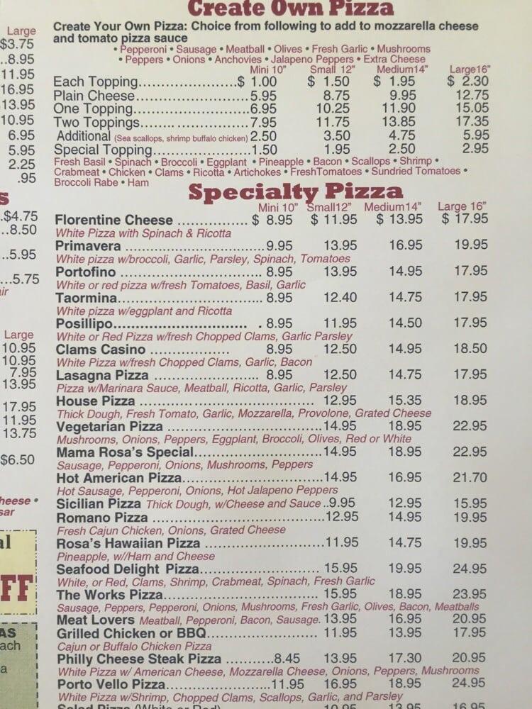 Menu at Mama Rosa's Pizza pizzeria, North Haven