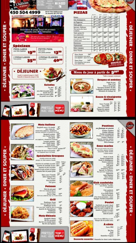 Menu at Château StJérôme pizzeria, SaintJérôme