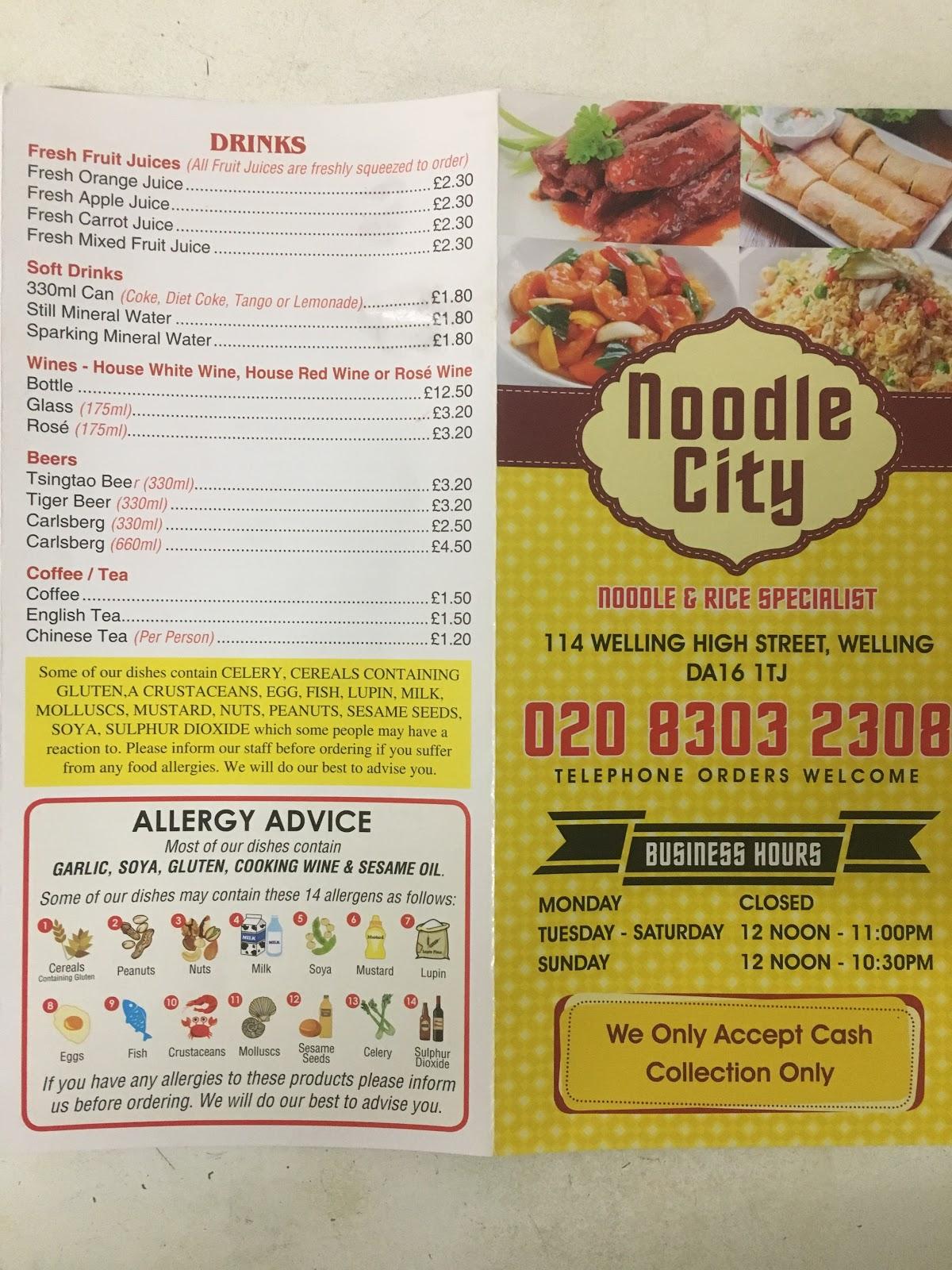 Menu at Noodle City restaurant, Welling, 114 Welling High St