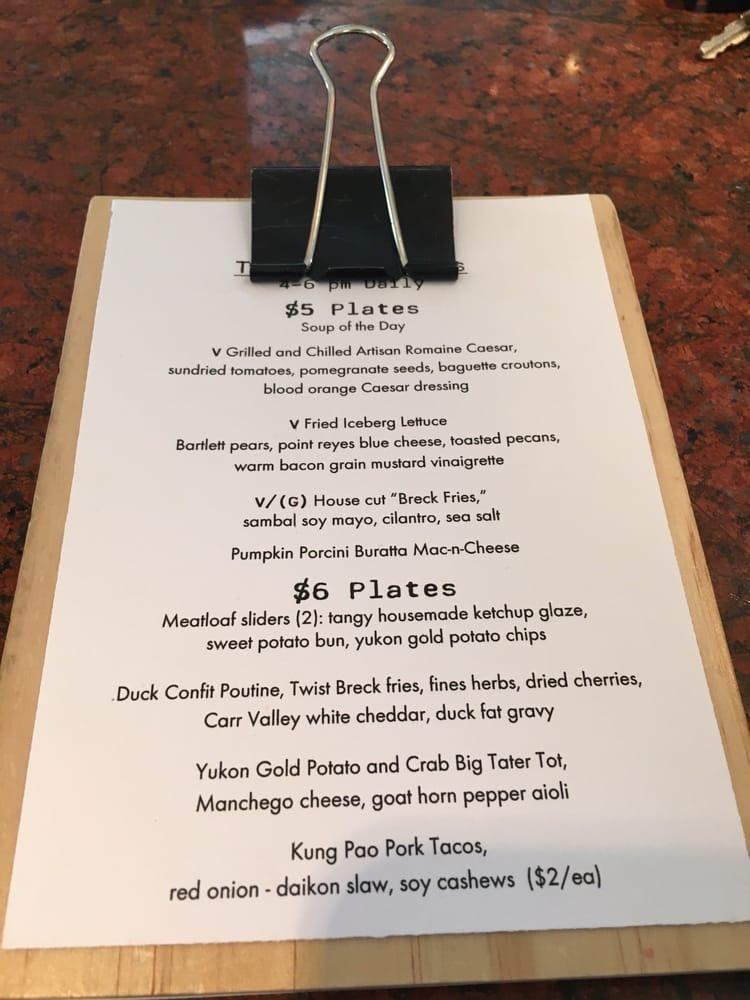 Menu at Twist restaurant, Breckenridge