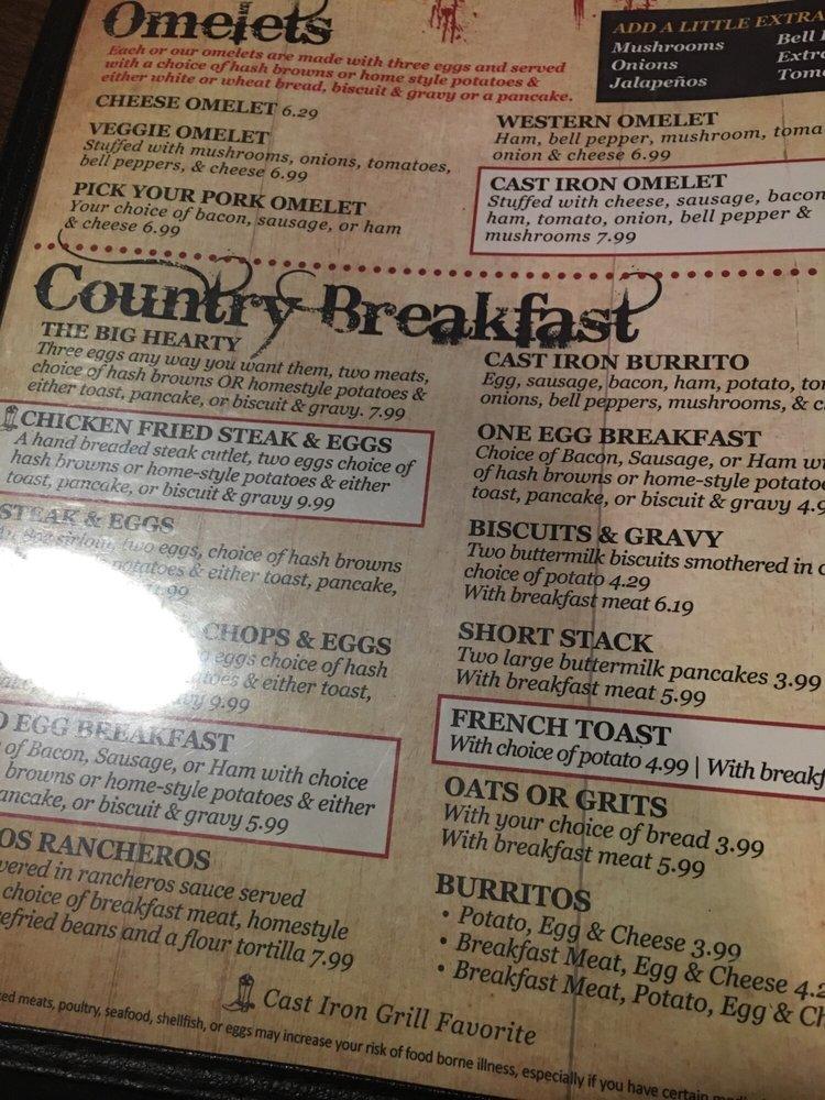 Menu at Cast Iron Grill restaurant, Lubbock, 620 19th St