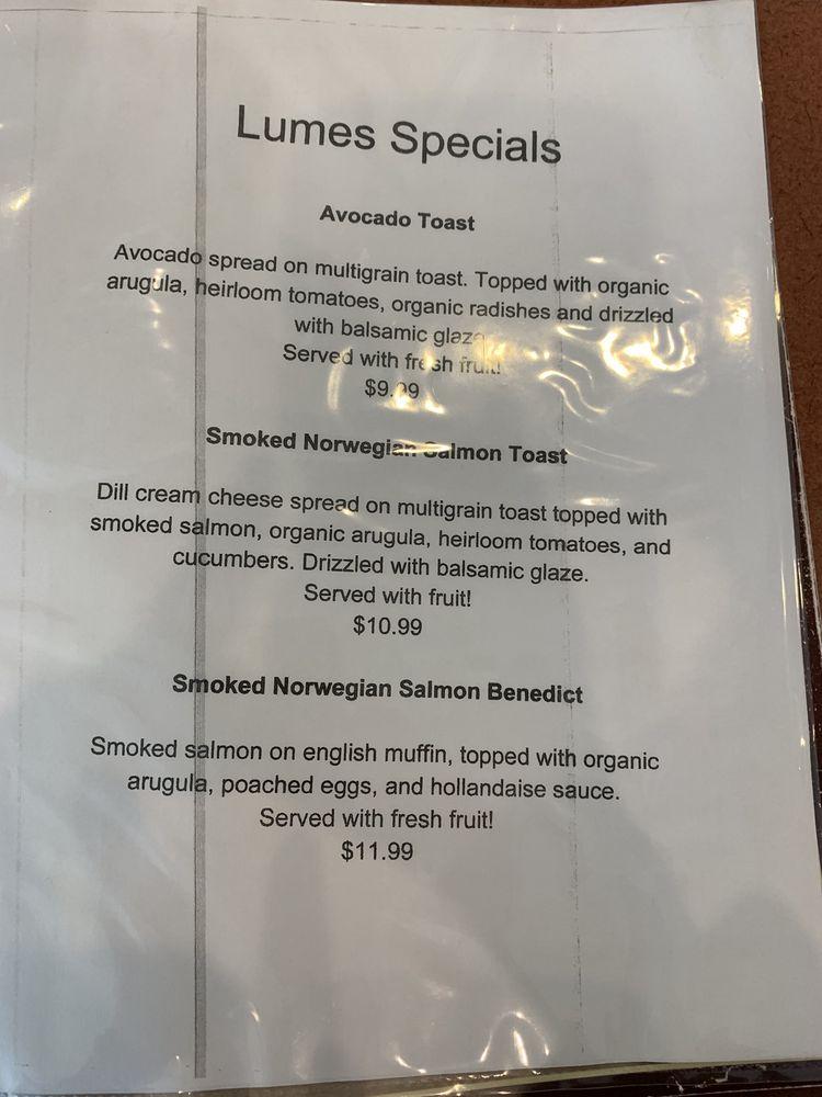 Menu at Lumes Pancake House restaurant, Batavia