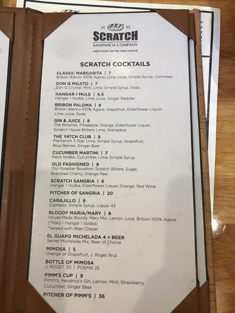 Menu at Scratch Sandwich Company restaurant, Laredo